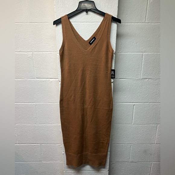 Express Tan V-Neck Midi Dress. Size S - Picture 1 of 4